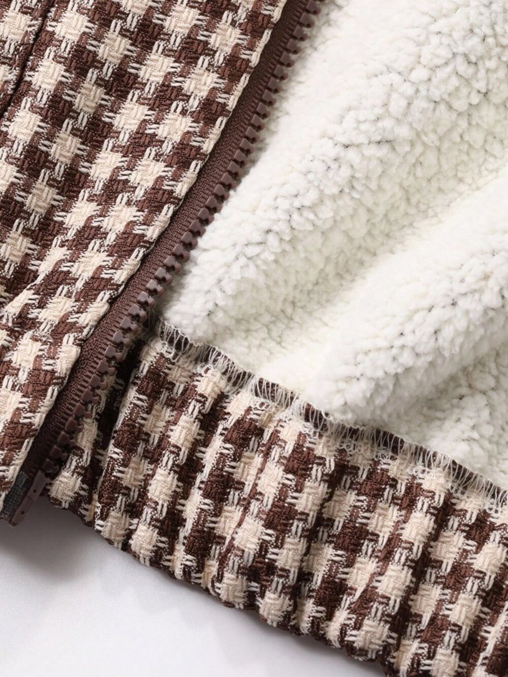 Brown Casual Women's Loose Fit Houndstooth Jacket - Picture 8 of 8